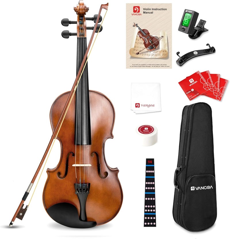 Vangoa 1/4 Kids Violin Set for Beginner Children Student Quarter Size Acoustic Violin Starter Kit with Case, Rosin, Bow, Strings, Mute, Fingerboard Stickers, Natural - Image 1